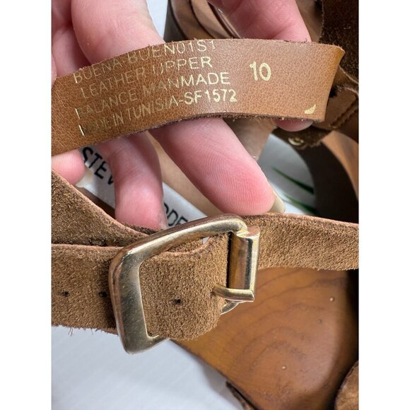 Steve Madden Women's Brown Buena—Bueno Wooden Strappy Block Heel Sandals Size 10 - Picture 12 of 12